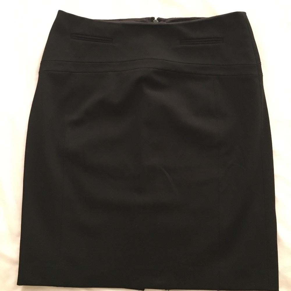 Above the knee, black pencil skirt